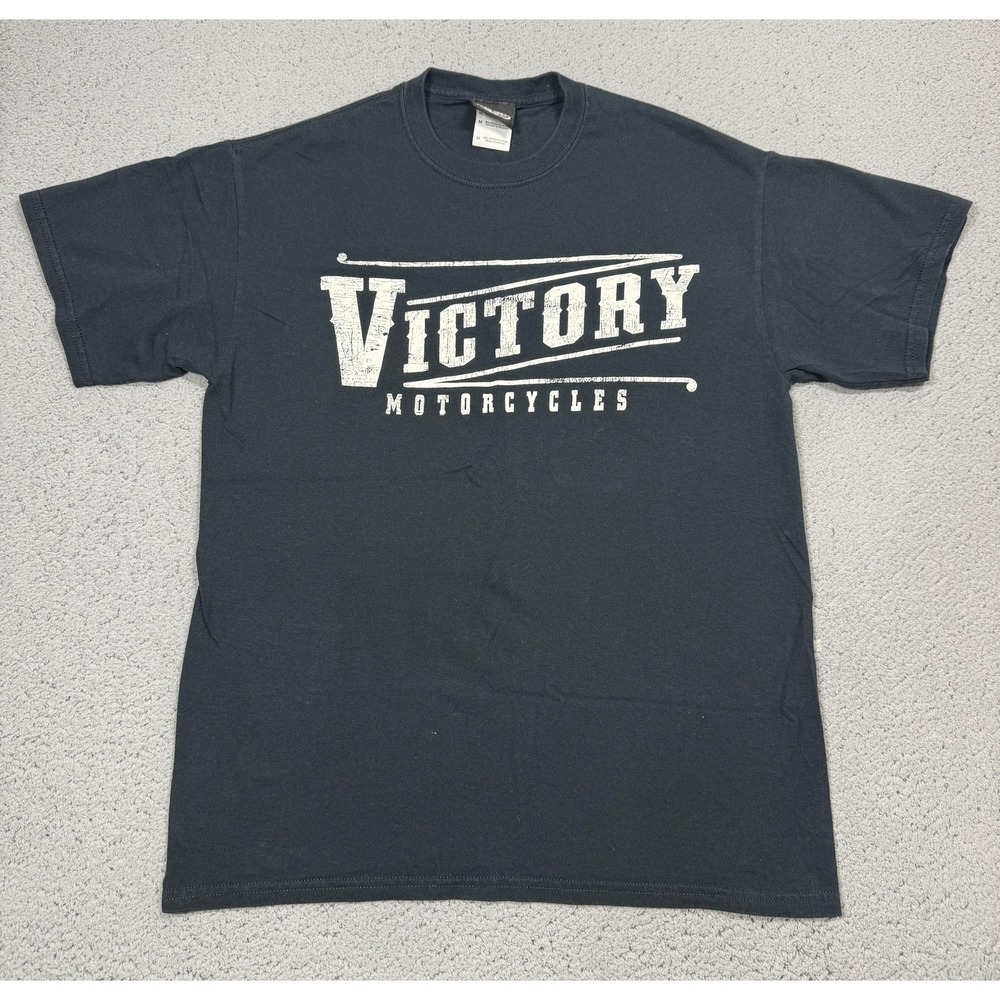 Victory Motorcycles Shirt Mens Medium Black Logo Graphic Biker Tee Cotton